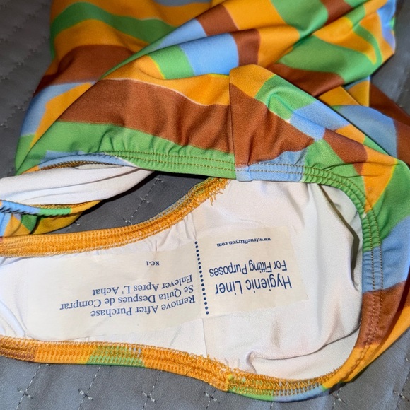 Shoshanna One-Shoulder Stripe Ring-Detail Swimsuit in Pastel Multi - Picture 5 of 7